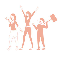 People who picket protest for workers rights. Social activism. illustration.