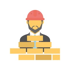 Construction worker icon illustration in flat design style. Mason, builder sign.