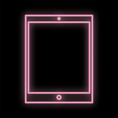 Bright luminous pink digital digital neon sign for a store or workshop service center beautiful shiny with a modern tablet on a black background. Vector illustration