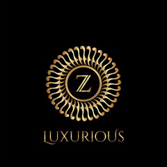 Circle luxury logo with letter Z and symmetric swirl shape vector design logo
