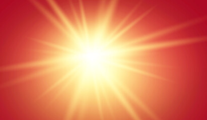 Lights sparkles isolated. Vector illustration of yellow glowing lens flares and sparks, red background.