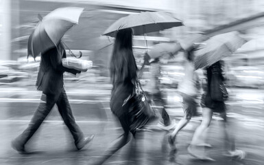 epidemic rainy day motion blur in monochrome blue tonality