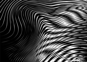 Abstract vector hair from thin twisted white lines on a black background. Modern vector pattern