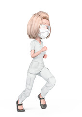 blond wearing a scrubs is jogging