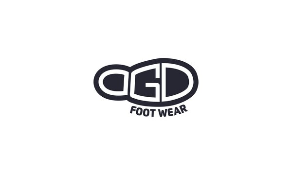 Creative and modern D G D or O G D letter with shoe sole for fashion or sport logo design vector