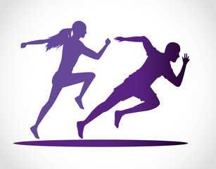 Fototapeta na wymiar silhouettes of athletics couple running