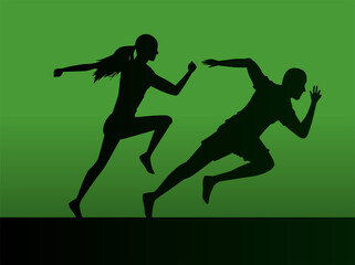 Fototapeta na wymiar silhouettes of athletics couple running