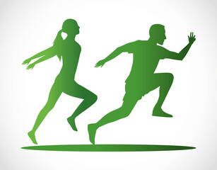 silhouettes of athletics couple running
