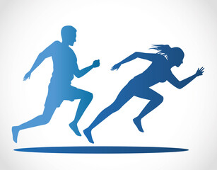 silhouettes of athletics couple running