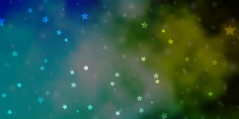 Light Blue, Green vector background with small and big stars. Blur decorative design in simple style with stars. Best design for your ad, poster, banner.