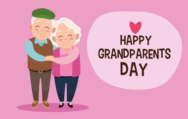 cute happy grandparents couple and lettering with heart