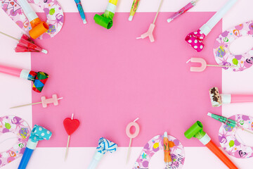 Fototapeta na wymiar Party background for the celebration on pink background