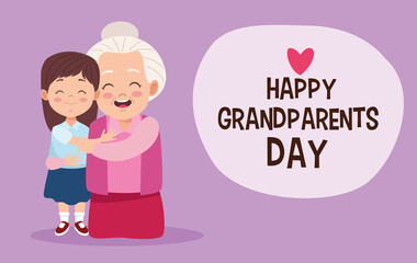 cute happy grandmother with granddaughter and lettering