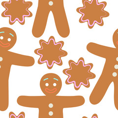 Seamless pattern with gingerbreads. Repetitive flat vector illustration. 