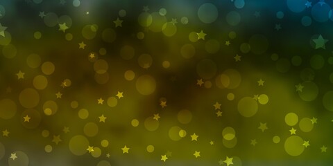 Light Blue, Yellow vector template with circles, stars. Abstract design in gradient style with bubbles, stars. Design for textile, fabric, wallpapers.
