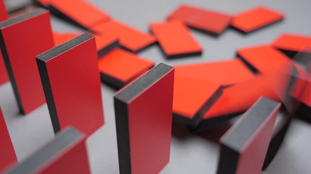 Butterfly effect dominos falling down. Falling domino background. Economic crisis. Financial collapse. Slowing down in development. Conceptual. Business slowing down. Bankruptcy background