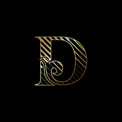 Initial Letter D Luxury Logo Icon Golden Stripe Line Vector Design Concept.