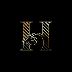 Initial Letter H Luxury Logo Icon Golden Stripe Line Vector Design Concept.