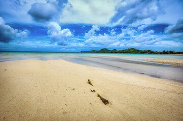 Deserted and pristine sandy beach at Sukuji Beach, Ishigaki Island, Okinawa, Japan