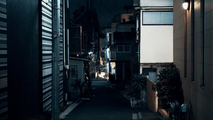 Plakat Narrow Street Amidst Buildings At Night