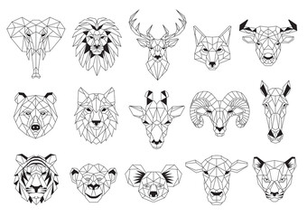 Set of Geometric abstract animals. Black animals on white background. Trendy mono line vector design - 363707343