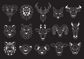 Set of Geometric abstract animals. White animals on black background. Trendy mono line vector design - 363707357