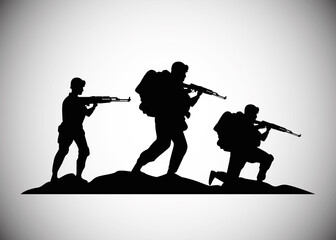 Naklejka premium military soldiers with guns silhouettes figures icons