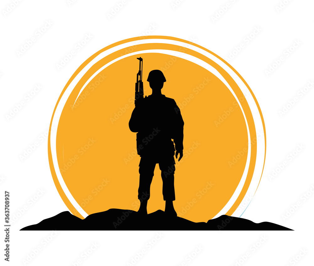 Wall mural military soldier with gun silhouette figure