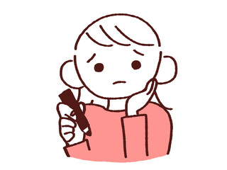 ペンを持ち頬杖しながら悩む若い女性