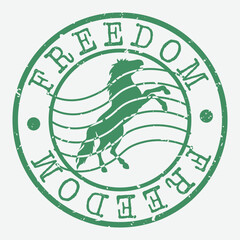 Freedom Stamp. Horse Silhouette Seal. Round Design. Vector Icon. Design Retro Insignia.