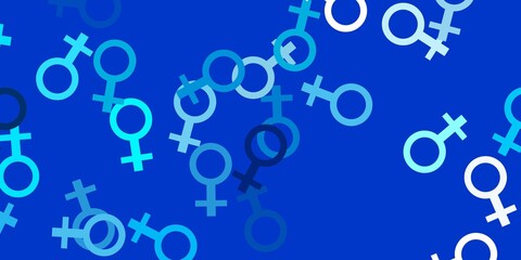 Light BLUE vector texture with women's rights symbols.