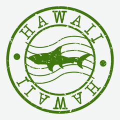 Hawaii Stamp. Shark Silhouette Seal. Round Design. Vector Icon. Design Retro Insignia.