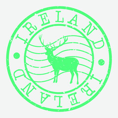 Ireland Stamp. Deer Silhouette Seal. Round Design. Vector Icon. Design Retro Insignia.