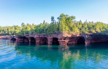 Beautiful Sea Caves on Devil's Island in the Apostle Islands National Lakeshore, Lake Superior, Wisconsin