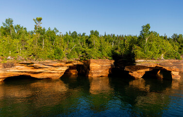 Beautiful Sea Caves on Devil's Island in the Apostle Islands National Lakeshore, Lake Superior, Wisconsin