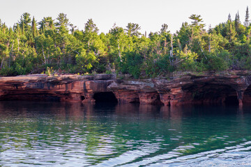 Beautiful Sea Caves on Devil's Island in the Apostle Islands National Lakeshore, Lake Superior, Wisconsin