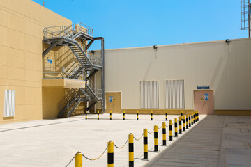 Power plant buildings and emergency exit outside of the building
