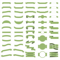 Obraz premium Vector set of 55 ribbons, green colored flat ribbon. White background.