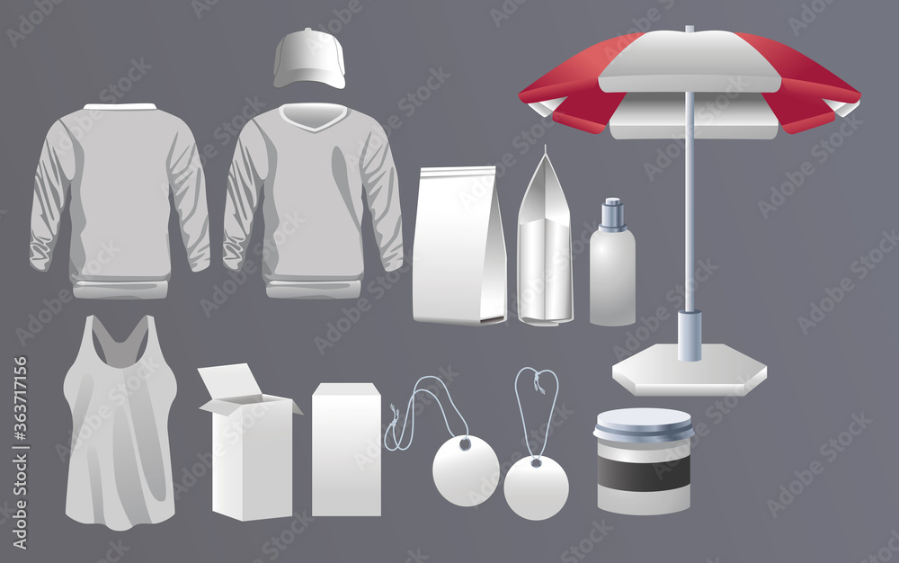 Sticker fashion clothes branding and commercial set icons