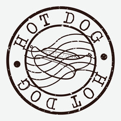 Hot Dog Stamp. Fast Food Silhouette Seal. Round Design. Vector Icon. Design Retro Insignia.