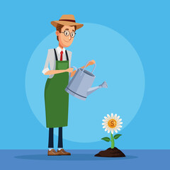 businessman cultivating money flower character