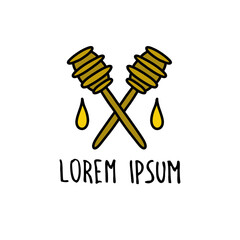 honey spoon doodle icon, vector color illustration