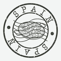 Spain Stamp. Paella Fast Food Silhouette Seal. Round Design. Vector Icon. Design Retro Insignia.