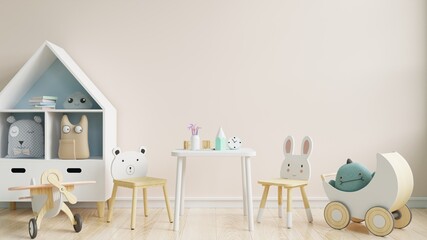 Mock up wall in the children's room in white wall background.