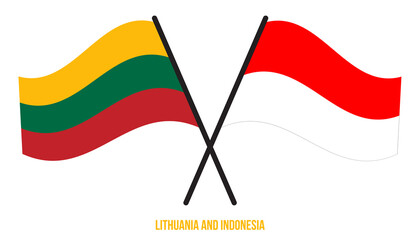 Lithuania and Indonesia Flags Crossed And Waving Flat Style. Official Proportion. Correct Colors.