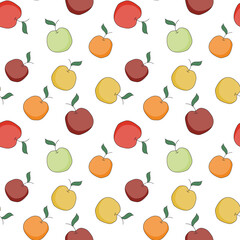 Doodle cartoon hipster style seamless pattern vector illustration. Red, orange, yellow green apples. Bar restaurant menu ads, card, farmers market food decor, website design or fabric