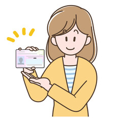 マイナンバーカードを持つ若い女性のイラスト