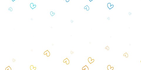 Light Blue, Yellow vector texture with lovely hearts.