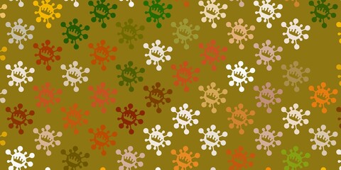 Light green, yellow vector background with covid-19 symbols.