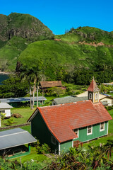 Little Green and Red Missionary  Church,Honokohau, Maui,Hawaii, USA